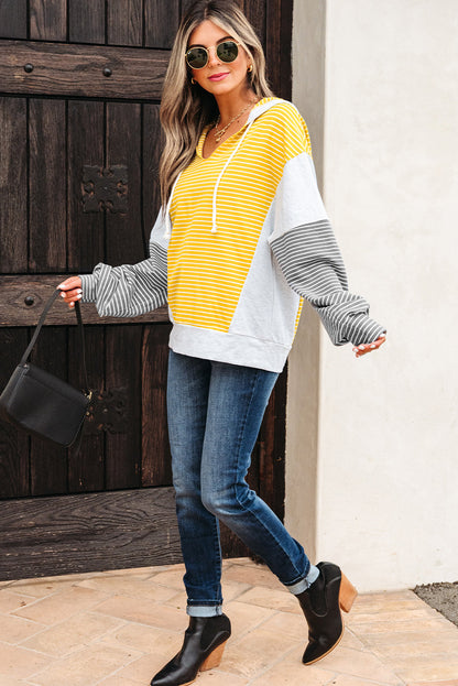 Margot Stripe Drawstring Loose Fit Hooded Top