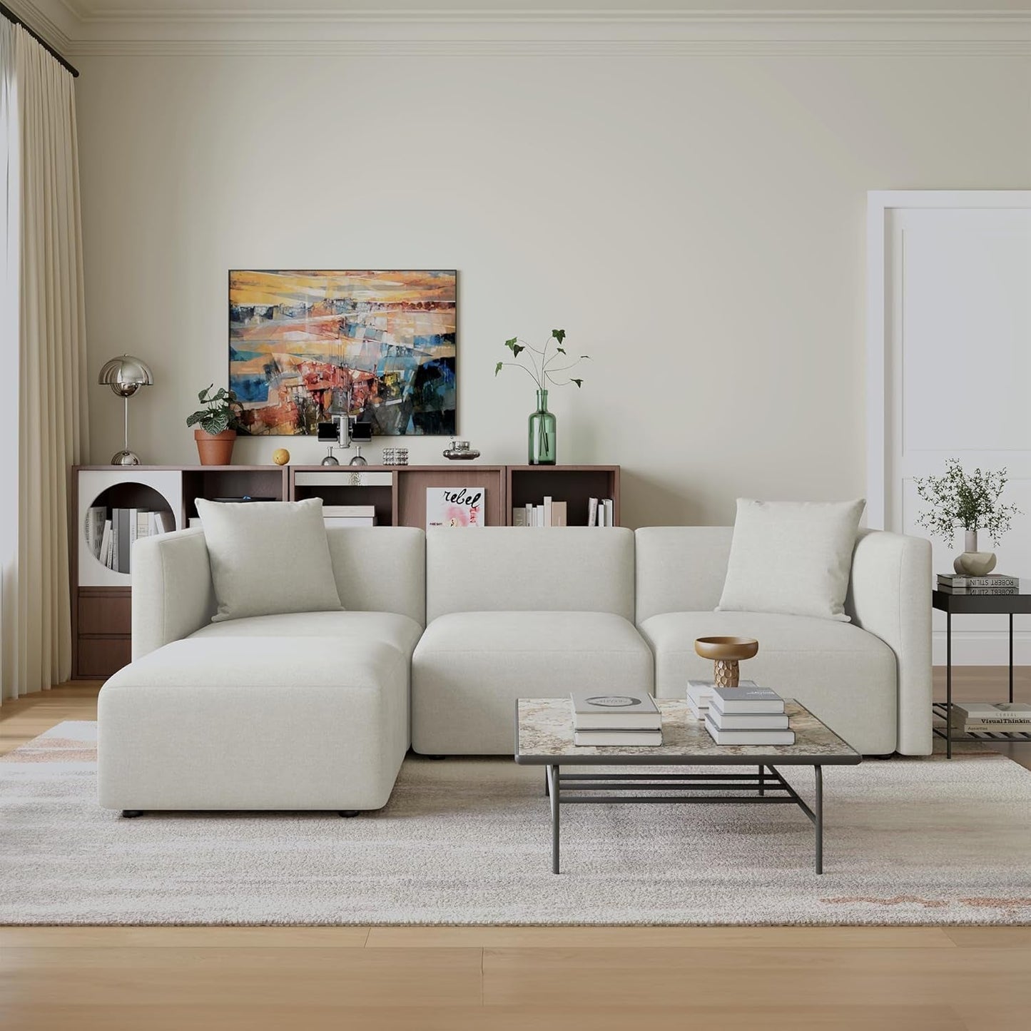 L Shaped Convertible Modular Sectional Sofa Cream Chaise ShipItFurniture