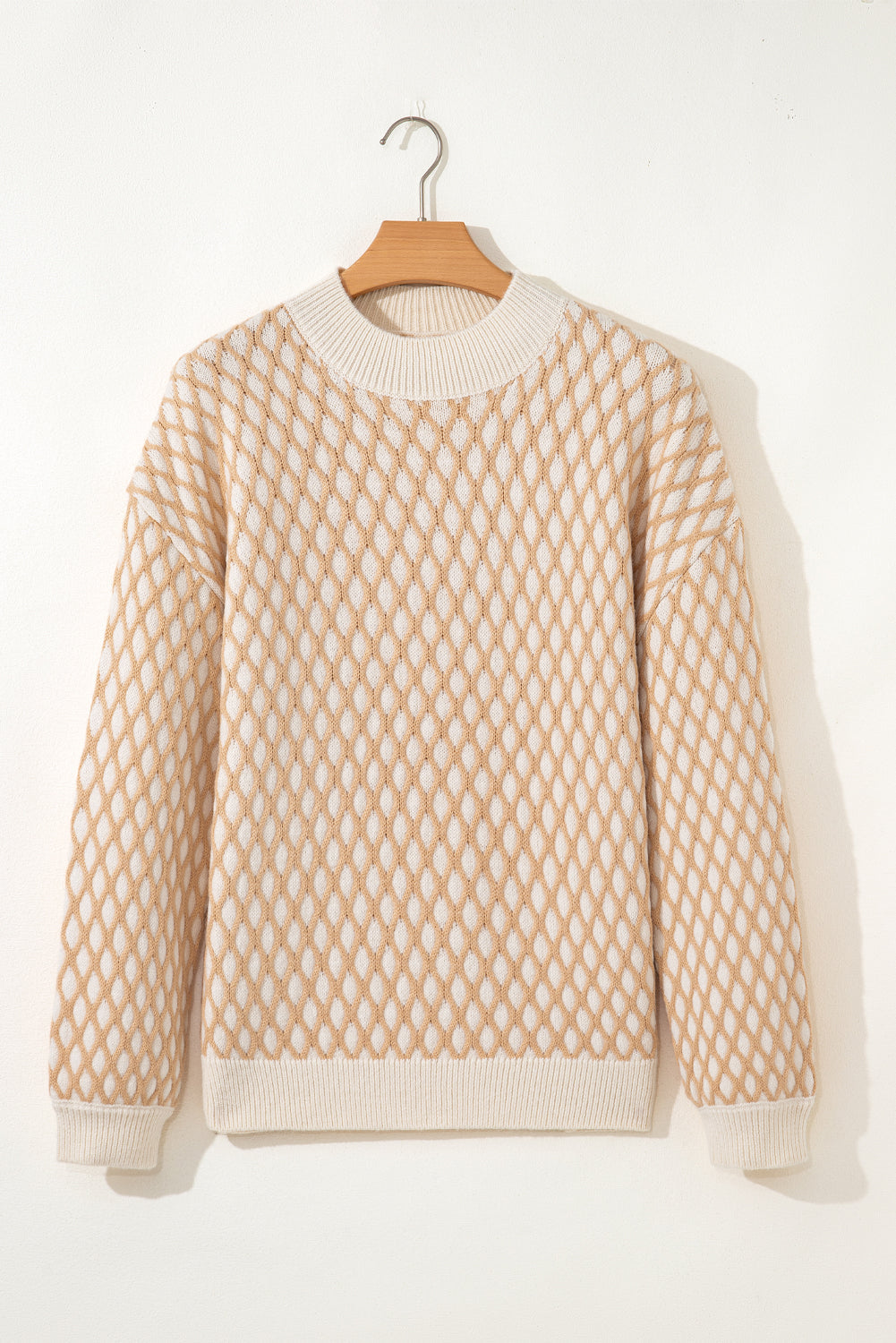 Ximena Rhombus Textured Knit Sweater Threaded Pear