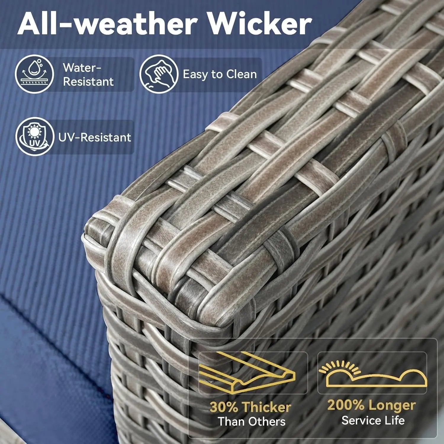 Outdoor Patio Furniture Set-5 Pieces All-Weather Wicker Outdoor Furniture with Swivel Patio Chairs Outdoor Patio Conversation Sets for Garden Porch Deck Grey/Blue-2