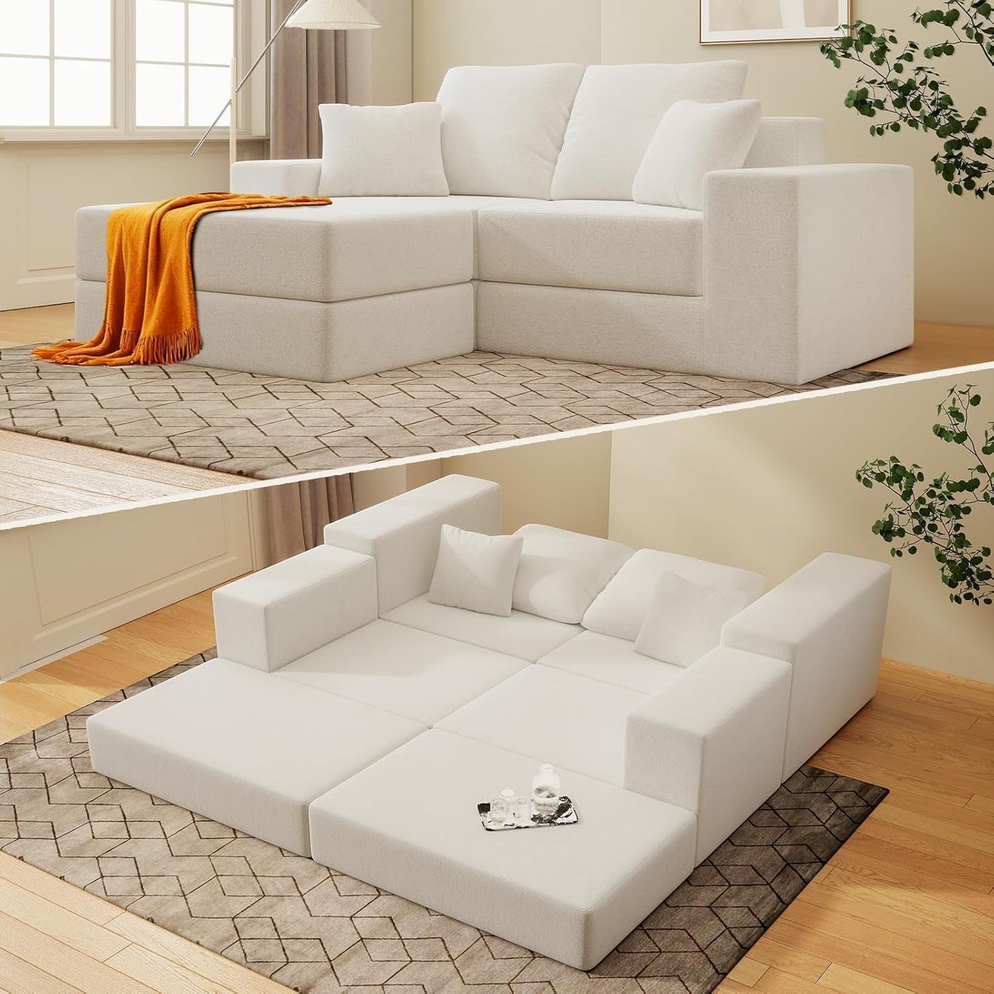 Beige Modular Sectional Sofa With Reversible Chaise ShipItFurniture