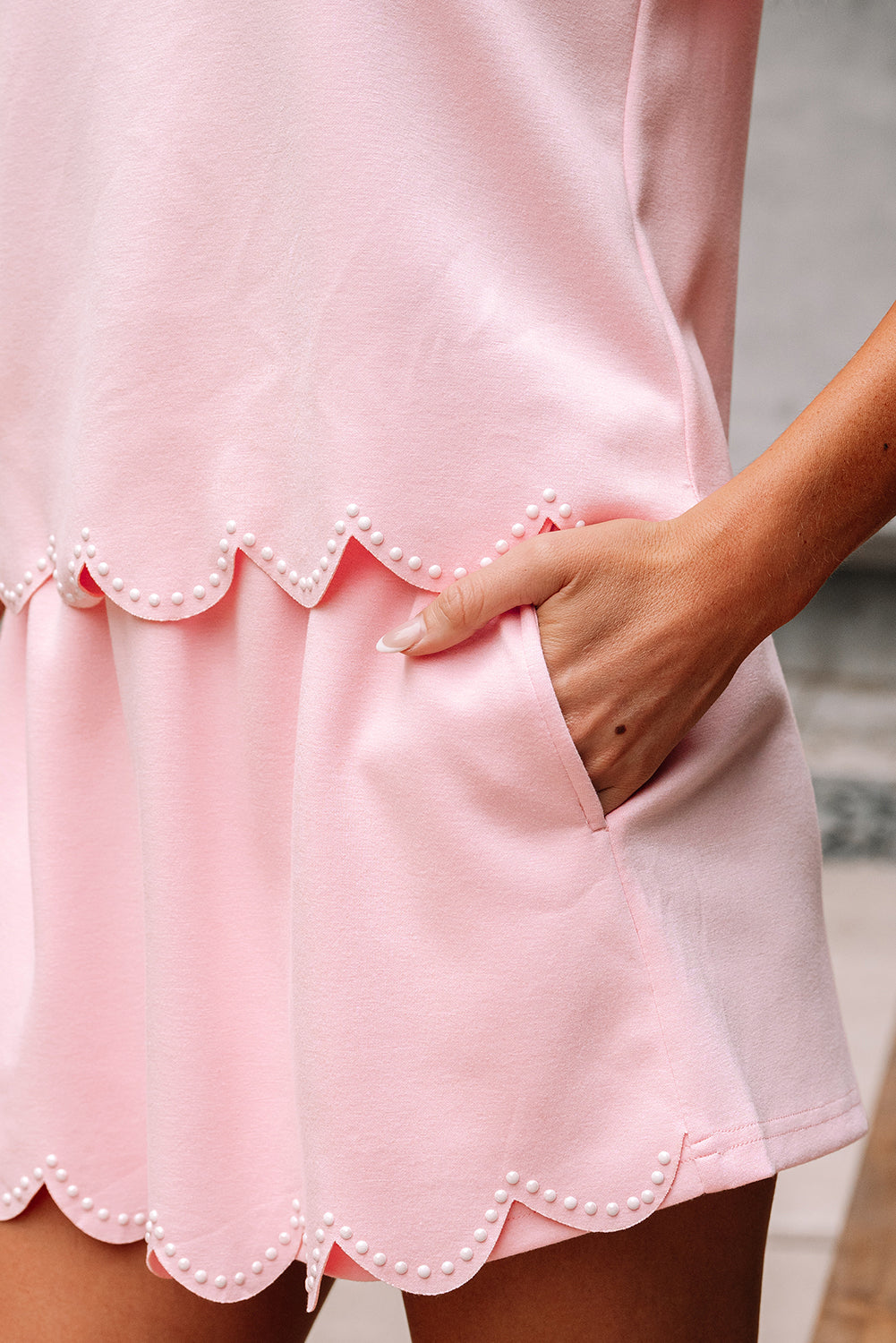 Nova Puff Sleeve Pearl Embellished Scallop Set Threaded Pear