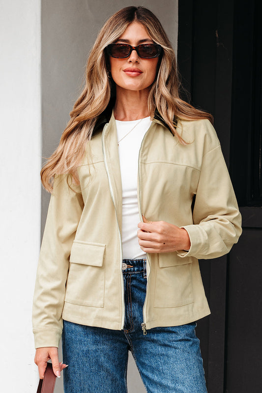 Phoebe Textured Zip Up Jacket Threaded Pear