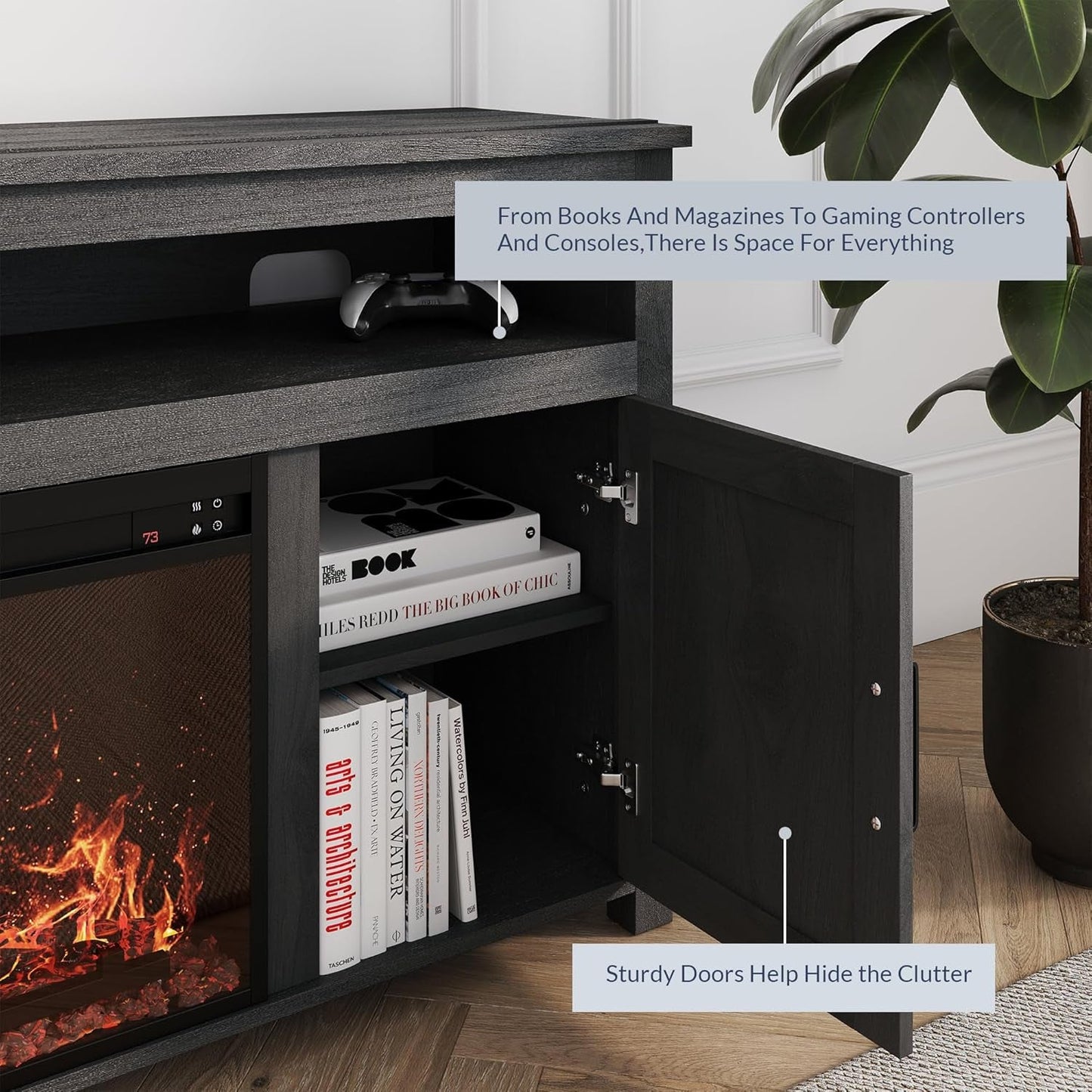 58 Inch Farmhouse TV Stand With Electric Fireplace Grey