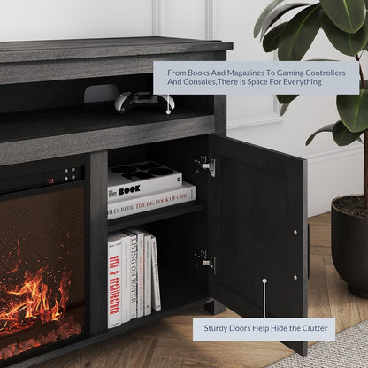 58 Inch Farmhouse TV Stand With Electric Fireplace Grey