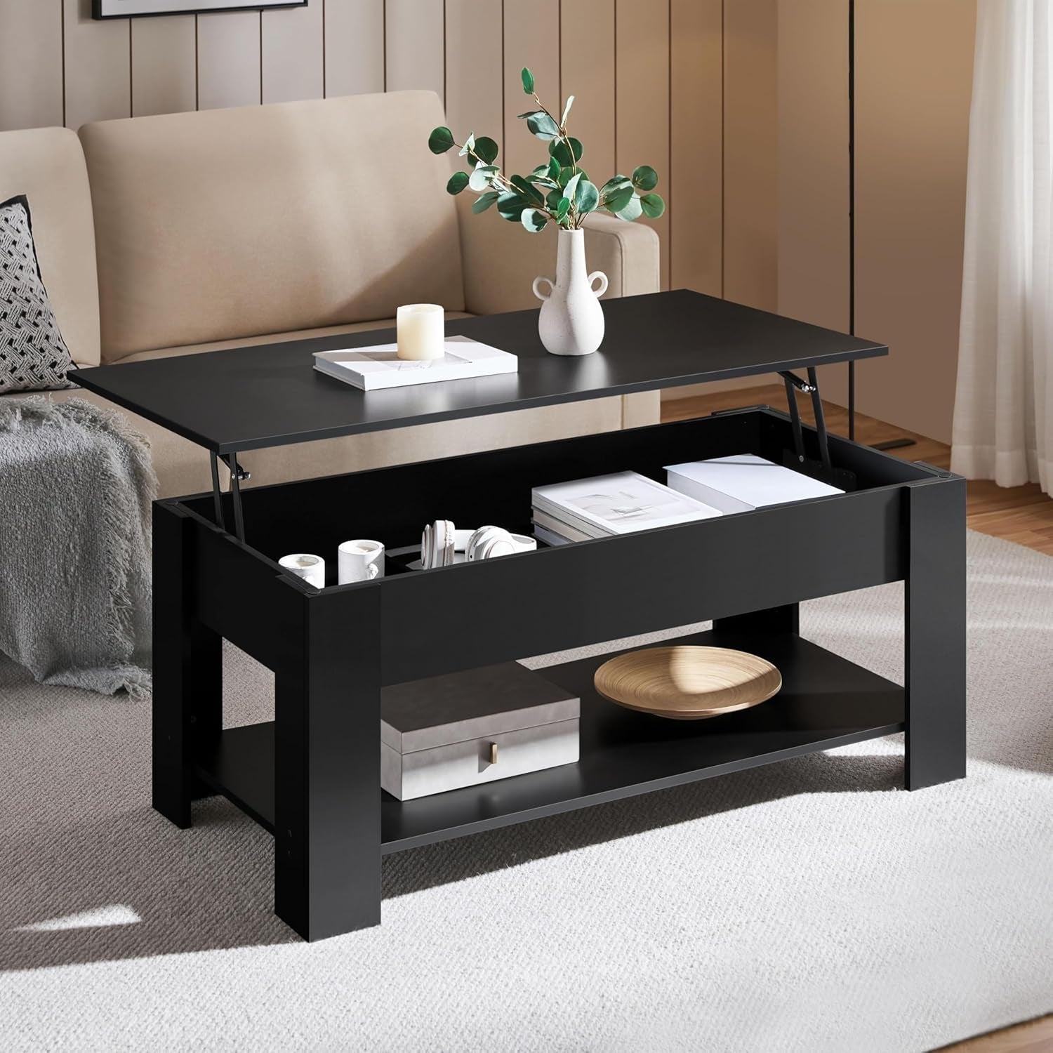 Lift Top Coffee Table With Hidden Compartment 47.5 Inch ShipItFurniture