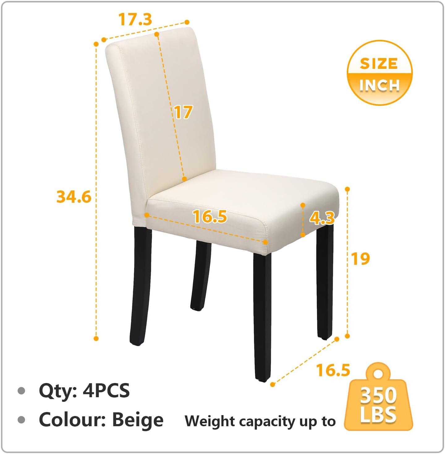 Dining Chairs Set of 4,Dining Room Chairs Elegant Design Modern Fabric Upholstered Dining Chairs,Beige ShipItFurniture