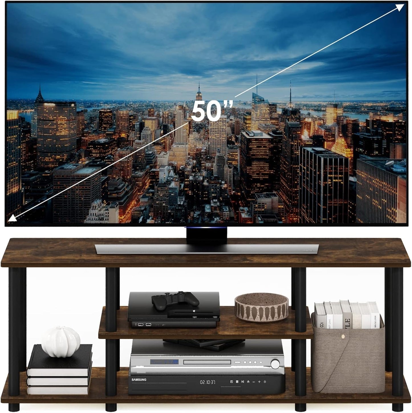 Three-Tier TV Stand Up To 50-Inch TV Tool-Free Assembly