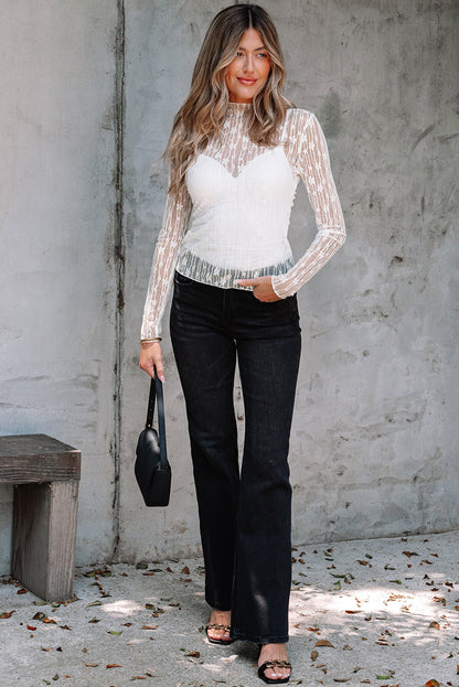 Adalynn Sheer Floral Lace Long Sleeve Top