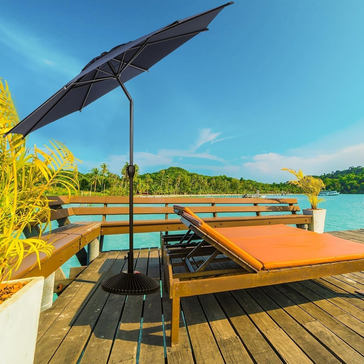 9FT Lyon Outdoor Patio Umbrella Outdoor Table Umbrella with Push Button Tilt and Crank Market Umbrella 8 Sturdy Ribs UV Protection Waterproof for Garden Deck Backyard Pool Dark Blue ShipItFurniture