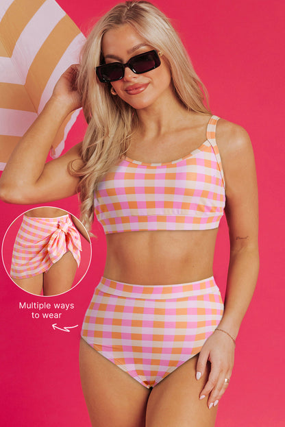Azaria 3pcs Gingham High Waist Bikini & Sarong