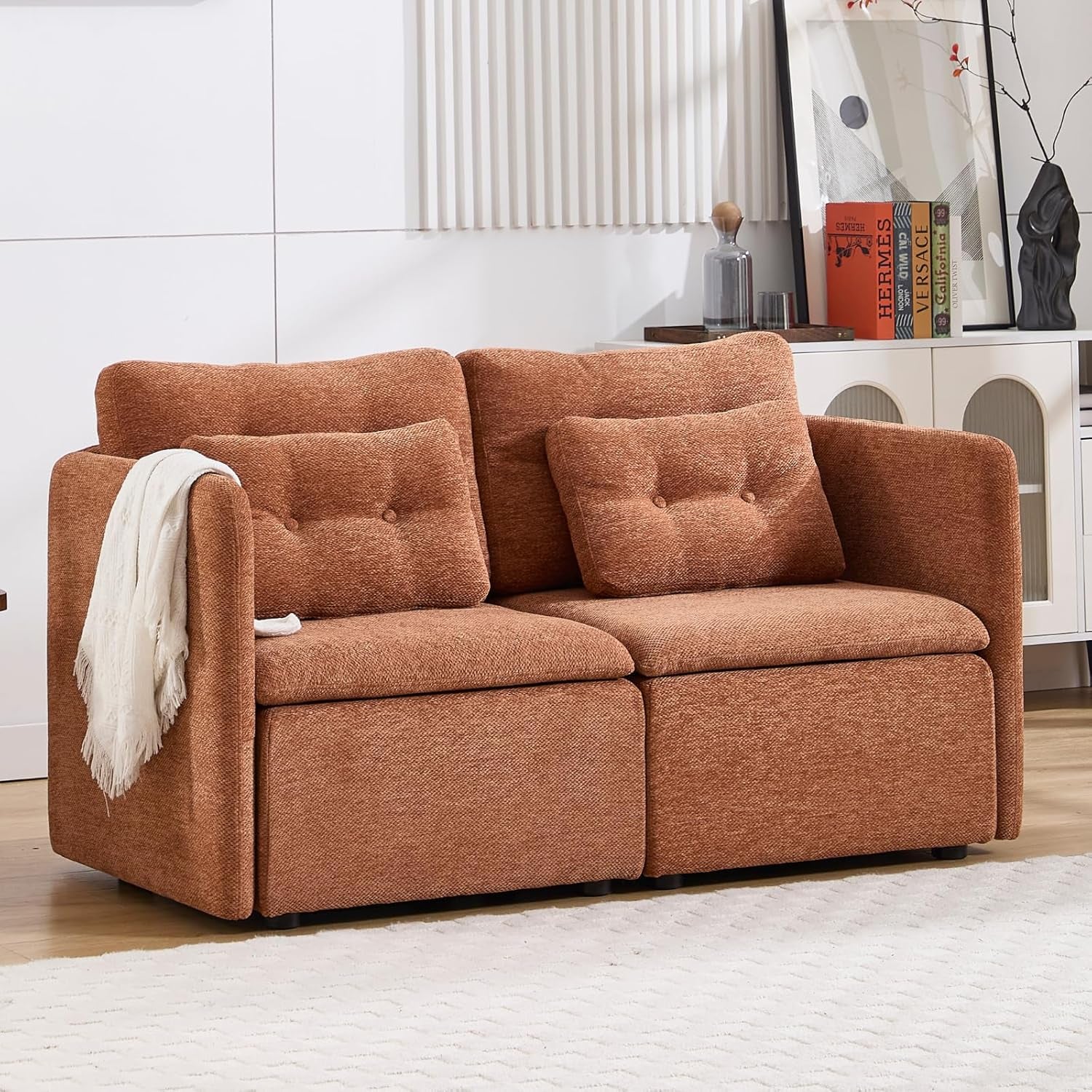 56 Inches Wide Chenille Sectional Loveseat Espresso ShipItFurniture