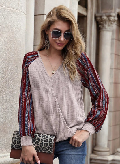 Two Tone Surplice V Neck Sweater Anna-Kaci Wholesale