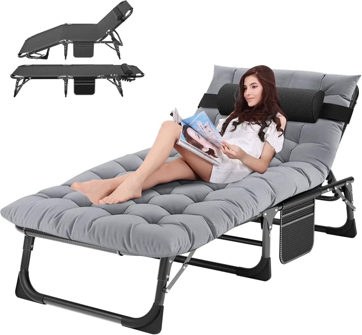 Five Position Adjustable Padded Outdoor Lounge Chair-0
