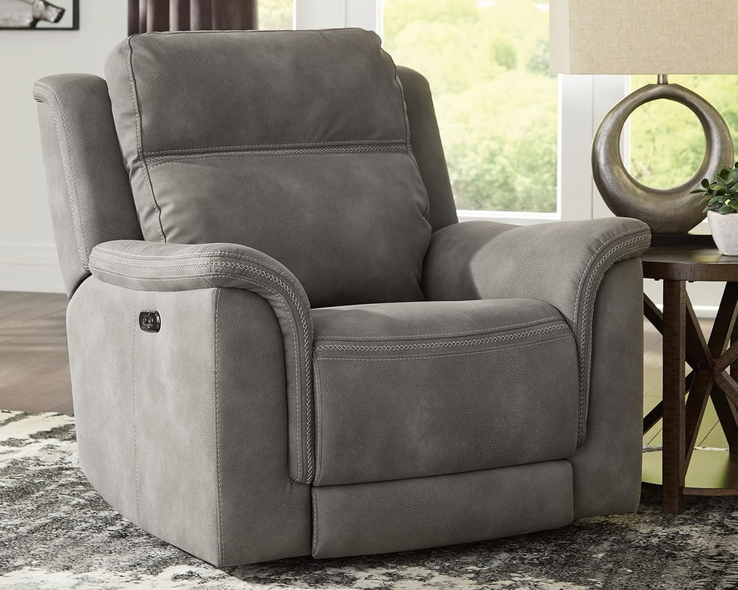 Durapella Power Recliner With Adjustable Headrest Gray ShipItFurniture
