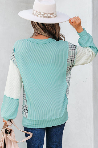 Maddie Texture Colorblock Patchwork Long Sleeve PLUS Top