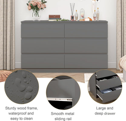 Grey Dresser for Bedroom,6 Drawer Dresser,Chest of Drawers,Modern Wood Dresser,Dresser Bedroom Furniture,Tv Dresser for Closet,Kid'S Room,Nursery ShipItFurniture