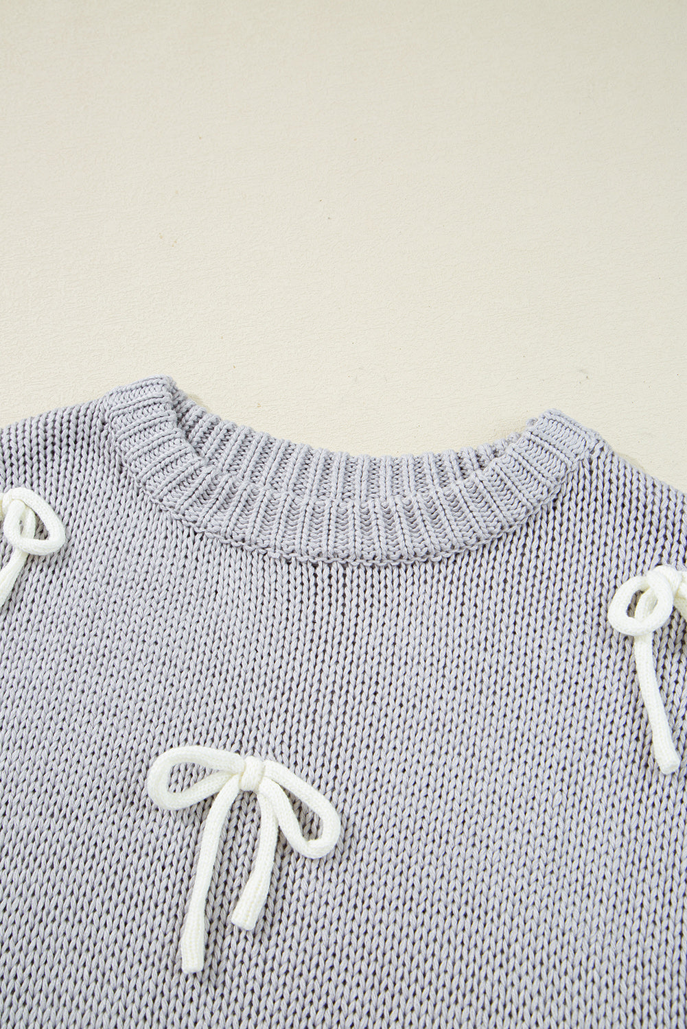 Sara Bowknot Applique Cap Sleeve Sweater Threaded Pear