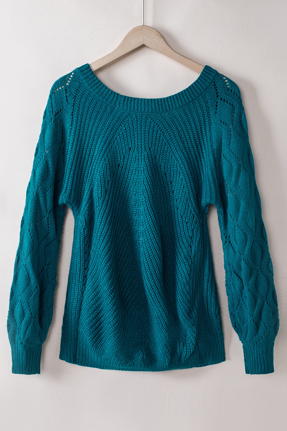 Lia Hollow-out Puffy Sleeve Knit Sweater Threaded Pear