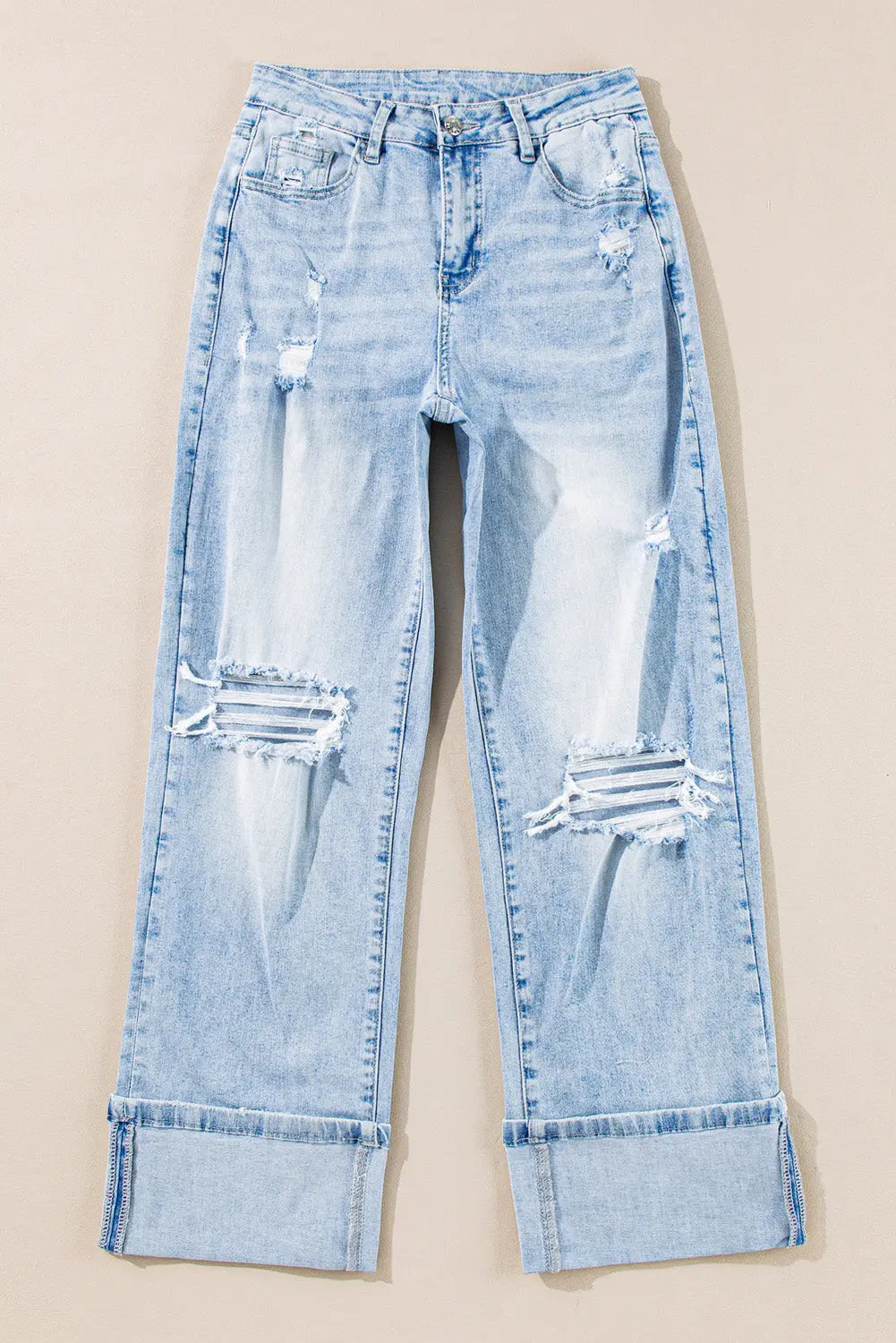 Saige Wash Distressed Straight Jeans