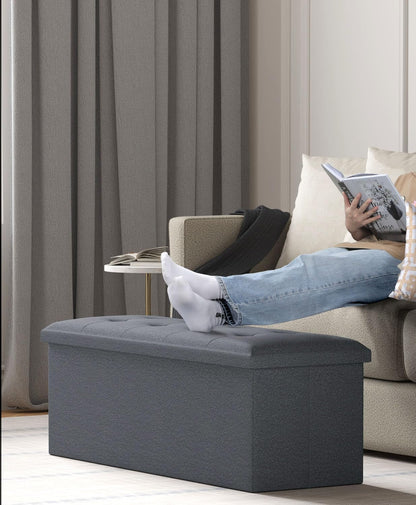 Charcoal Gray Classic Folding Storage Ottoman 43Inch ShipItFurniture