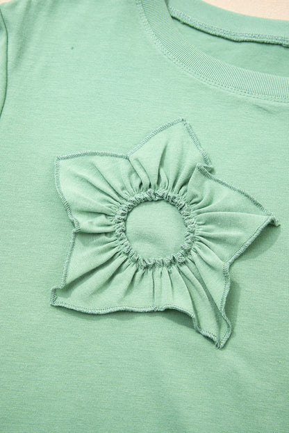 Grass Green Flower Applique Mineral Wash Plus Size Top