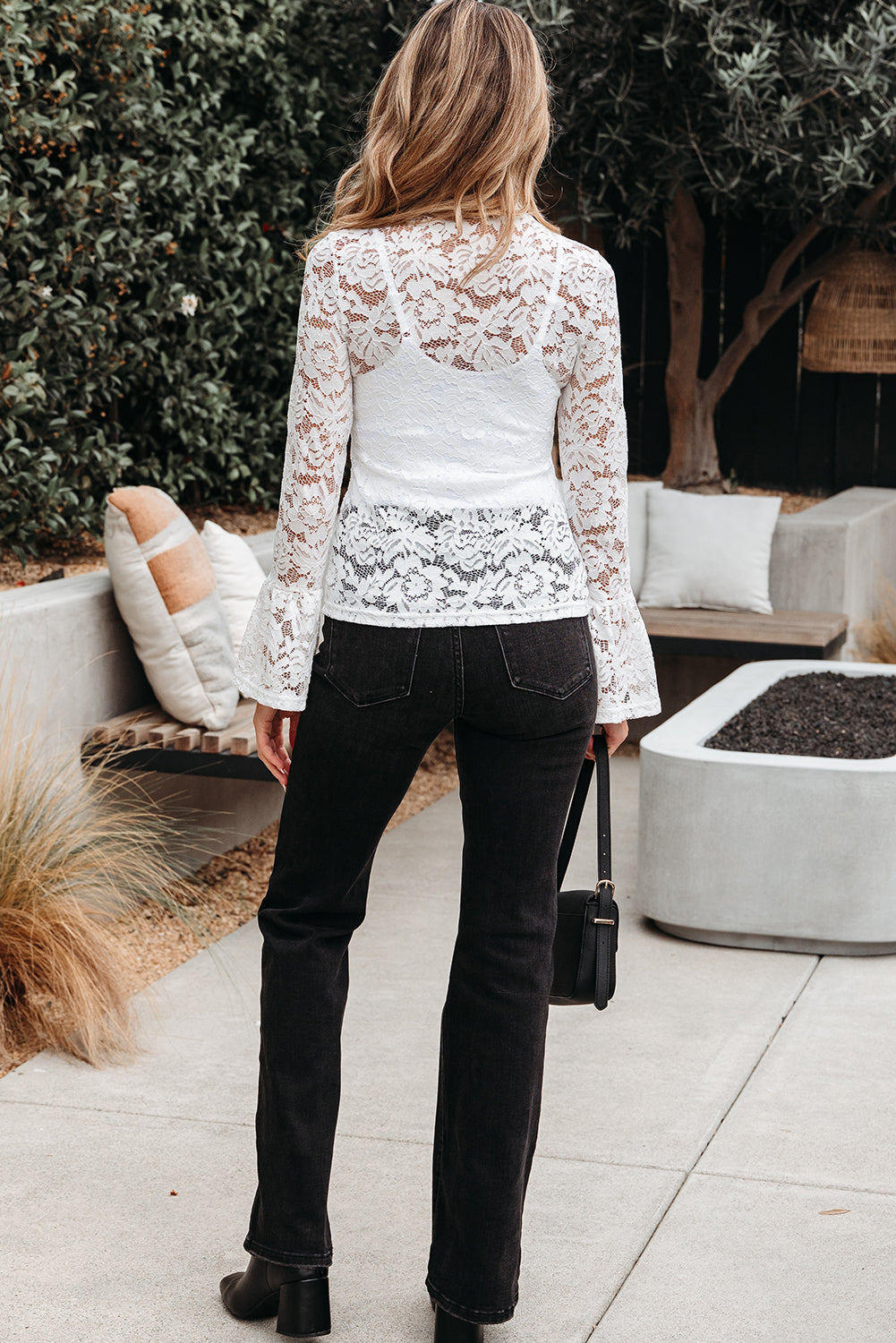 Alani Lace Crochet Bell Sleeve Blouse Threaded Pear