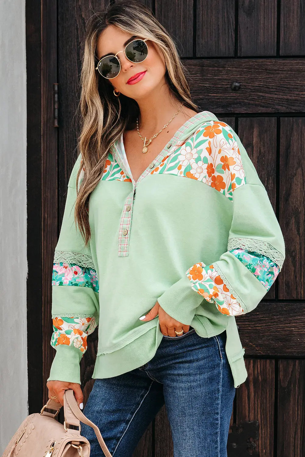 Emberly Patchwork Half Hooded Pullover