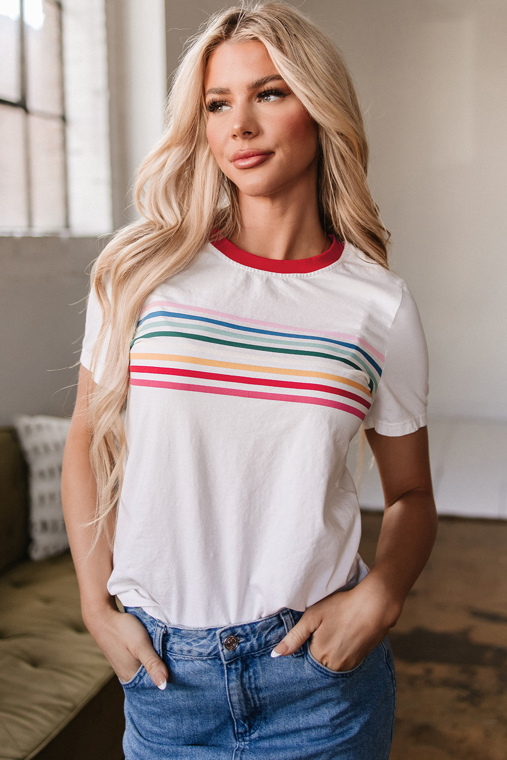 Carter Rainbow Stripe Crewneck Top