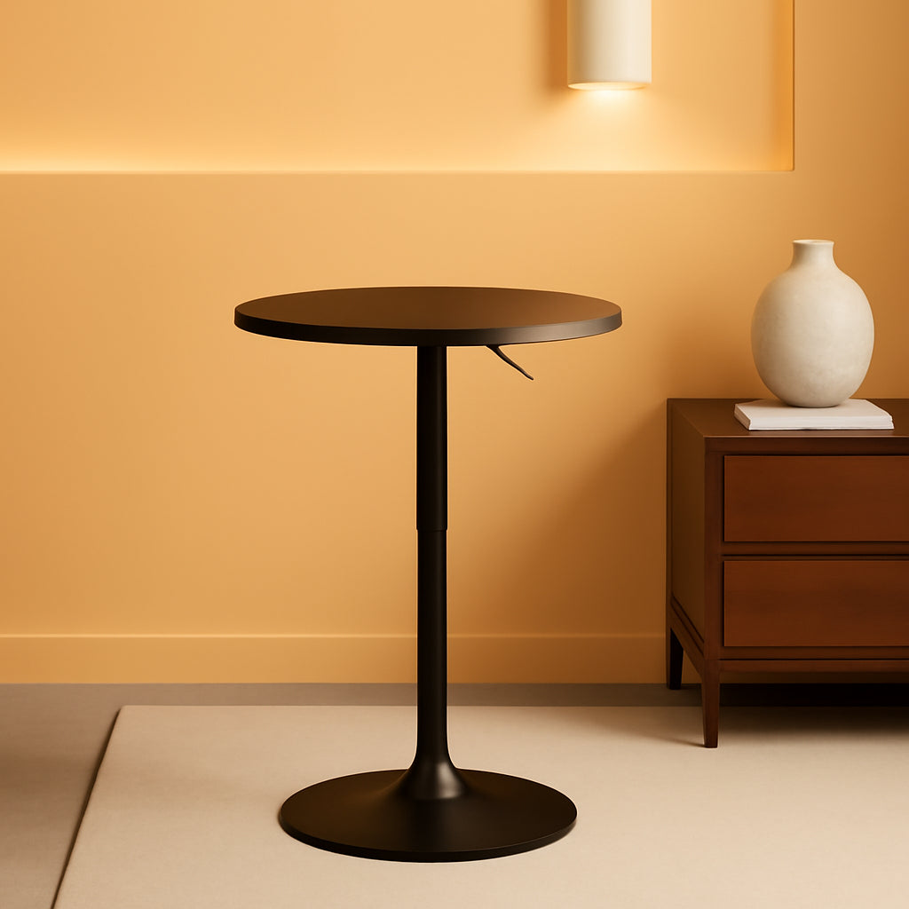 Black Circular Bar Table Featuring Adjustable Height ShipItFurniture