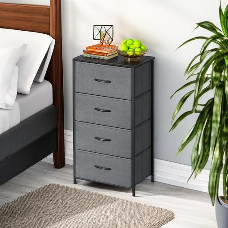 Dresser for Bedroom with 4 Storage Drawers, Small Dresser Chest of Drawers Fabric Dresser with Sturdy Steel Frame, Dresser for Closet with Wood Top, Dark Grey ShipItFurniture