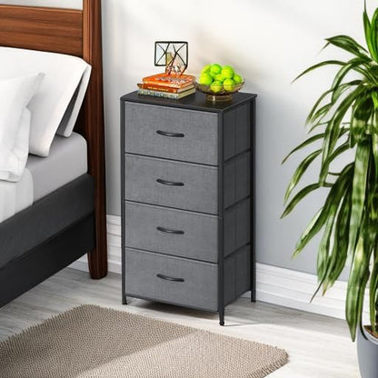 Dresser for Bedroom with 4 Storage Drawers, Small Dresser Chest of Drawers Fabric Dresser with Sturdy Steel Frame, Dresser for Closet with Wood Top, Dark Grey ShipItFurniture