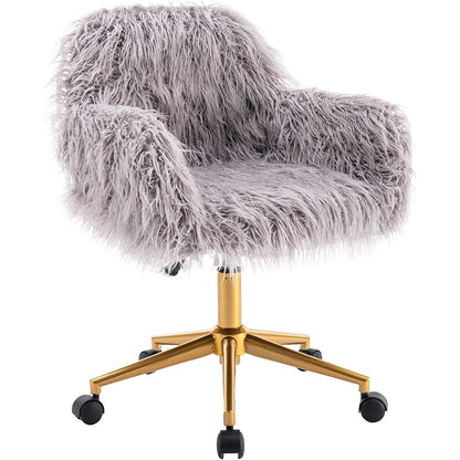 Gray Faux Fur Swivel Office Chair For Home Office Desk