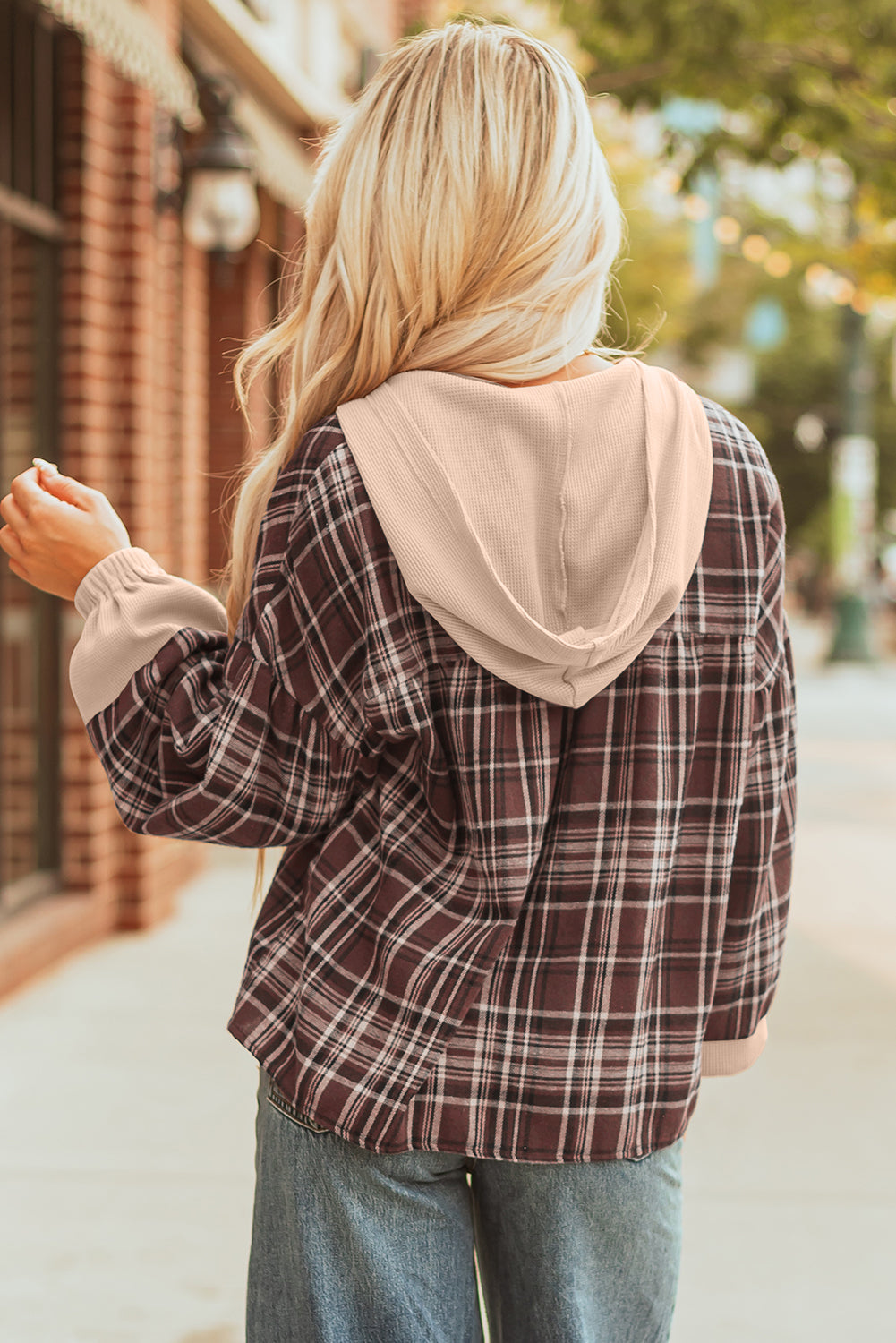Lauren Plaid Patchwork Long Sleeve Hooded Top