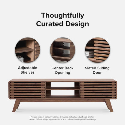 59 Inch Walnut TV Stand Mid Century Modern Console