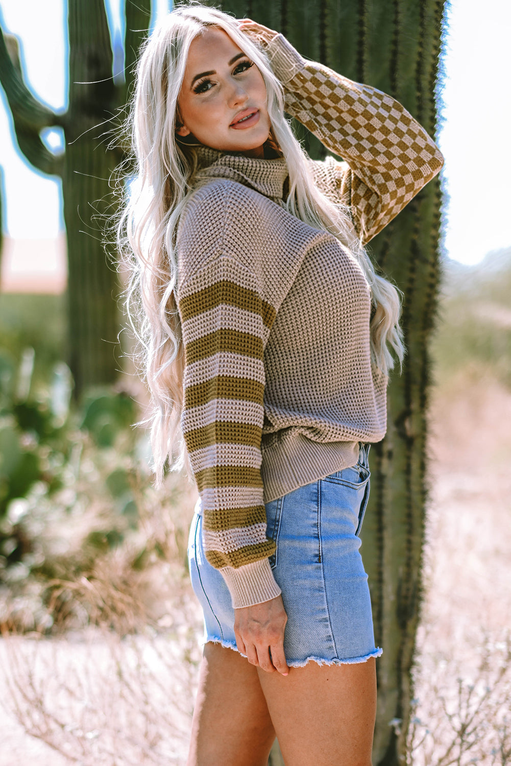 Vera Waffle Knit Turtleneck Sweater