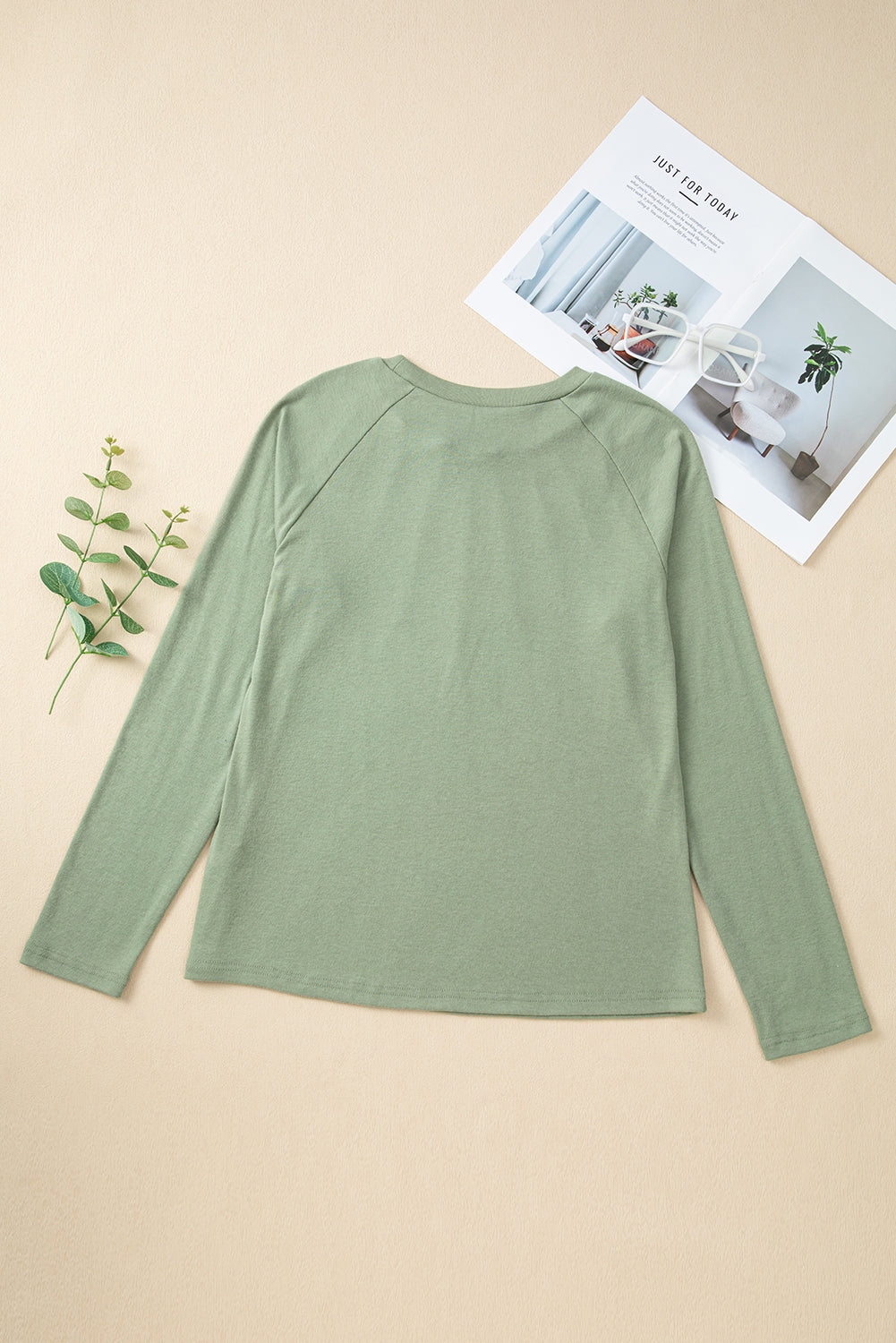 Millie Seam Detail Raglan Long Sleeve Top Threaded Pear