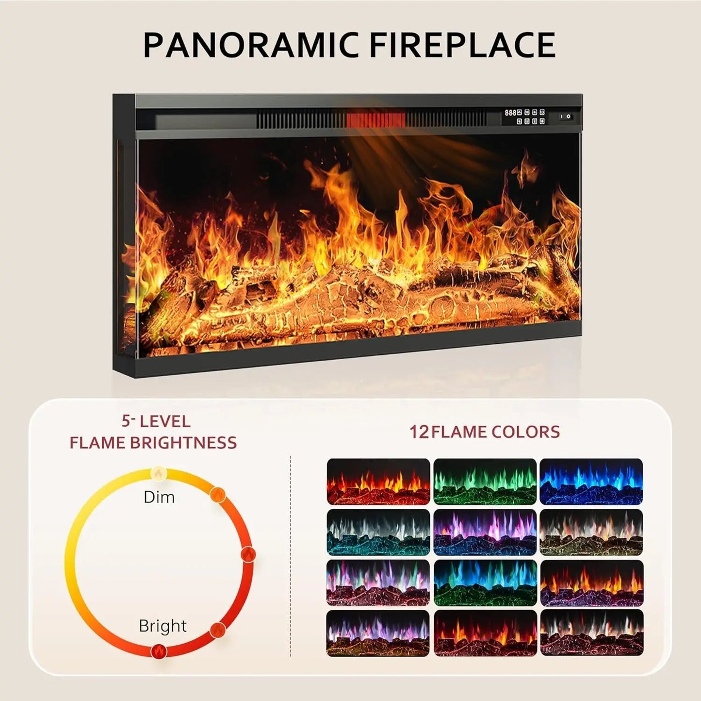 80 Inch Black Fireplace TV Stand ThreeSidedGlassPanel ShipItFurniture