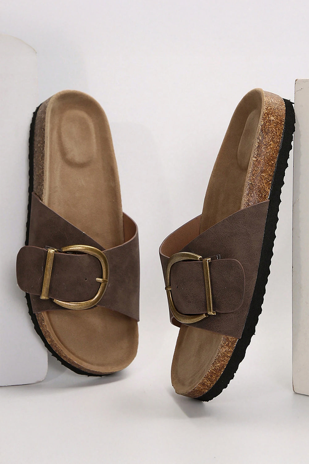 Tilly Buckle Thick Sole Slippers Threaded Pear
