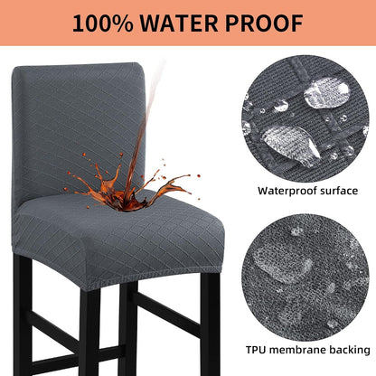 Waterproof Bar Stool Covers 4 PCS, Stretch Pub Stool Chair Slipcover Counter Stool Cover Bar Stool Slipcovers with Backs Removable Washable for Kitchen, Dining Room (Grey, 4PCS) ShipItFurniture