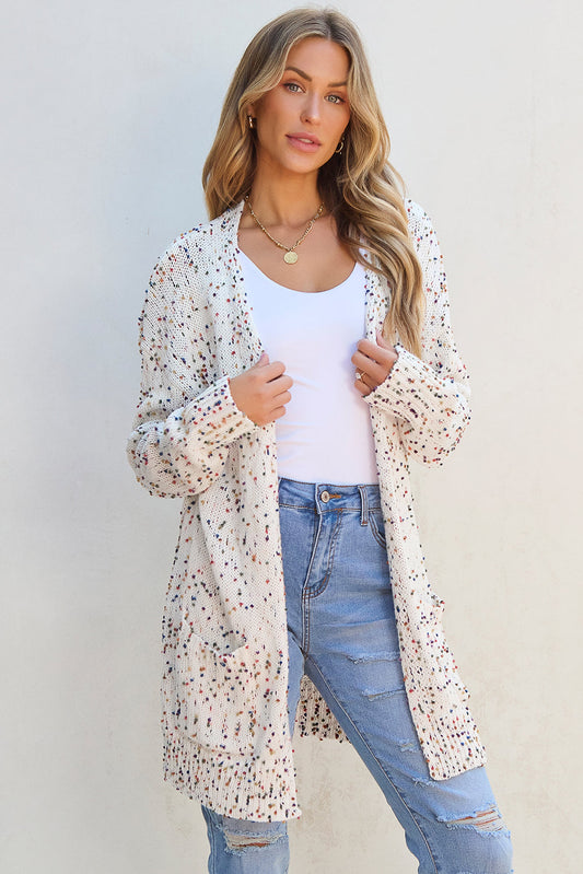 Ailany Confetti Rib Knit Long Sleeve Cardigan Threaded Pear