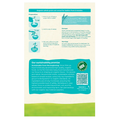 Holle Organic Whole Grain Oat Cereal - 6 Pack Holle USA