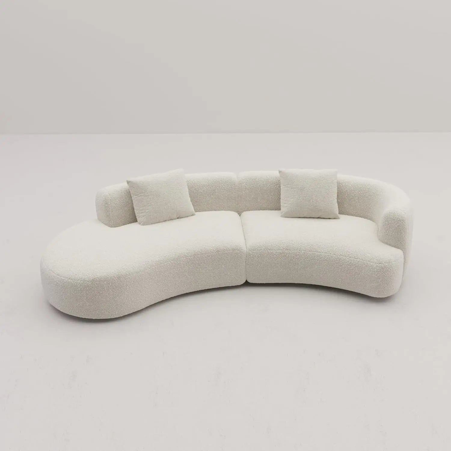 White Boucle Curved Sectional Sofa Modular Living Room ShipItFurniture