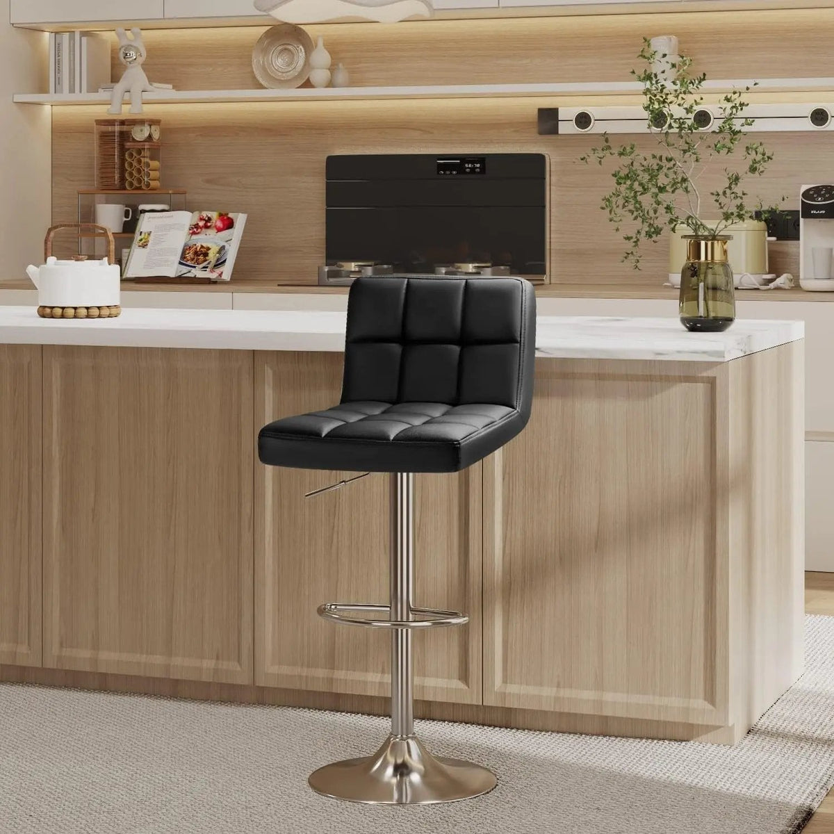 Bar Stools Modern Pu Leather Swivel Adjustable Hydraulic Bar Stool Square Counter Height Stool Set of 2 (Black) - Get it from Bo