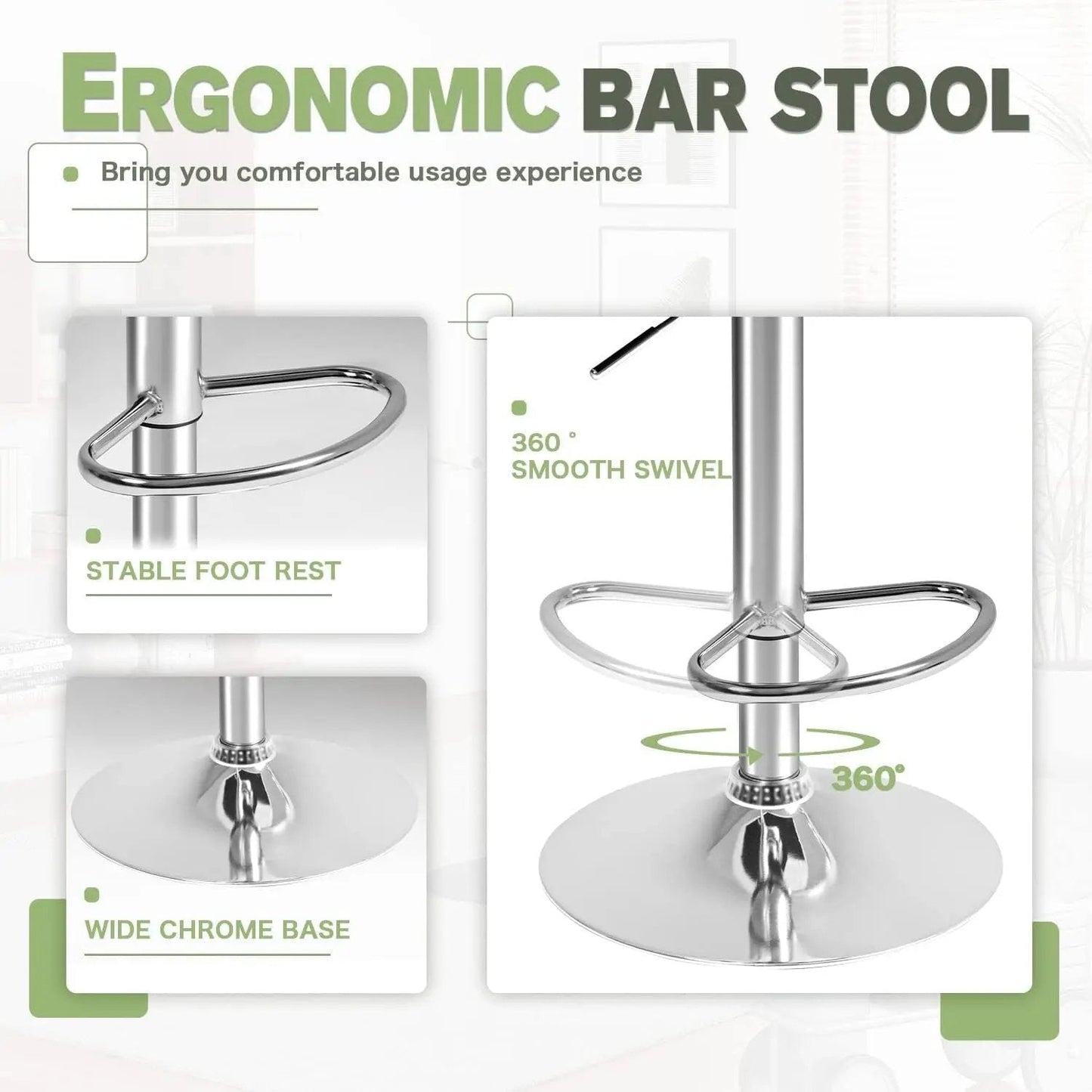 Bar Stools Modern Pu Leather Swivel Adjustable Hydraulic Bar Stool Square Counter Height Stool Set of 2 (Gray) - Get it from Bo