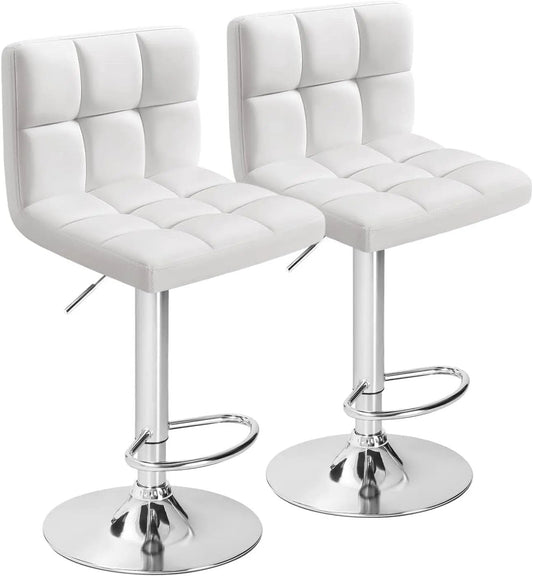 Bar Stools Modern Pu Leather Swivel Adjustable Hydraulic Bar Stool Square Counter Height Stool Set of 2 (White) - Get it from Bo