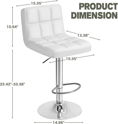 Bar Stools Modern Pu Leather Swivel Adjustable Hydraulic Bar Stool Square Counter Height Stool Set of 2 (White) - Get it from Bo