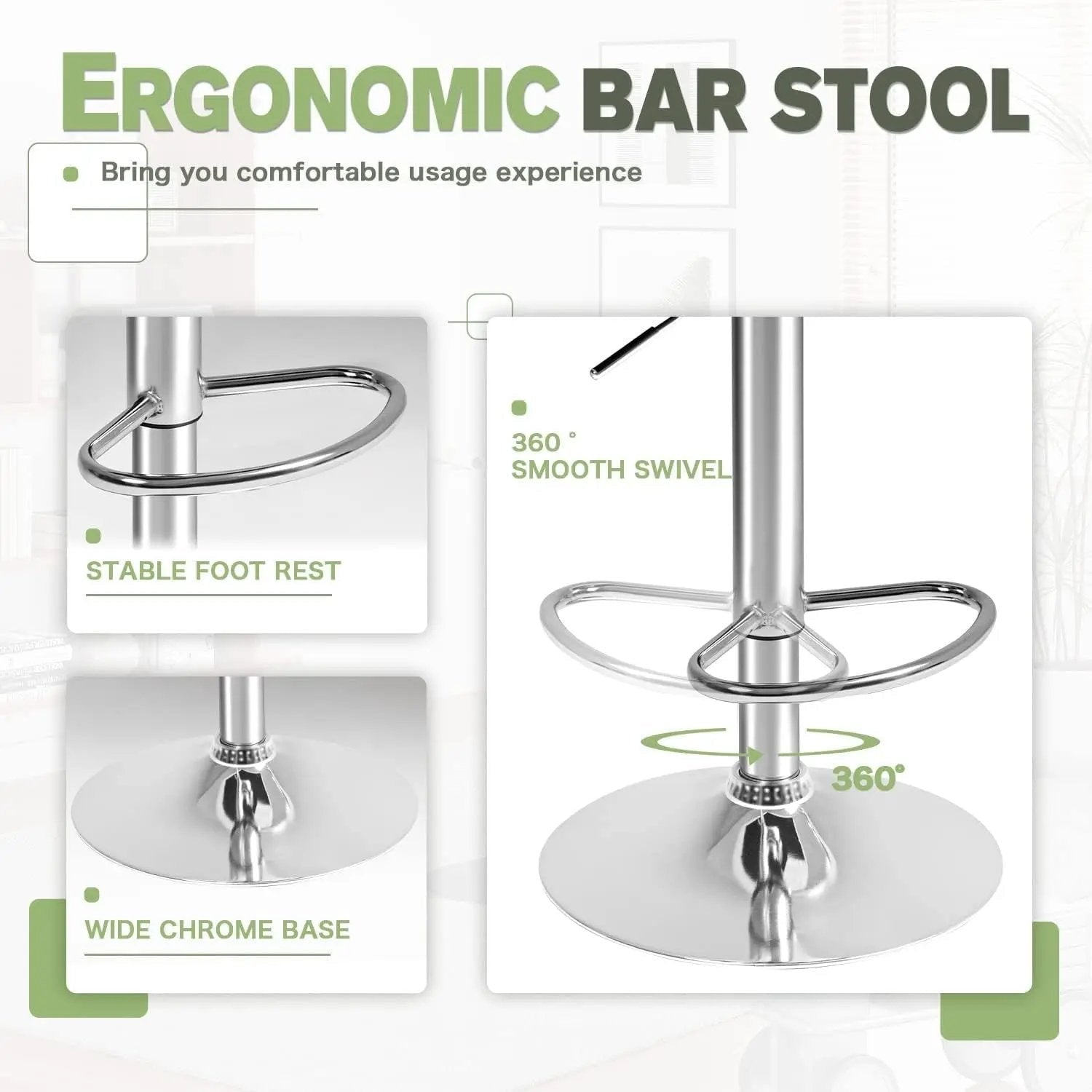 Bar Stools Modern Pu Leather Swivel Adjustable Hydraulic Bar Stool Square Counter Height Stool Set of 2 (White) - Get it from Bo