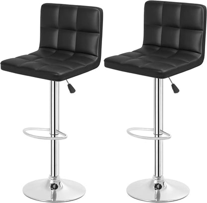 Bar Stools Set of 2, Adjustable Swivel Bar Stools, Counter Height Bar Stools with Back PU Leather Armless Hydraulic Kitchen Counter Bar Stool (Black) - Get it from Bo
