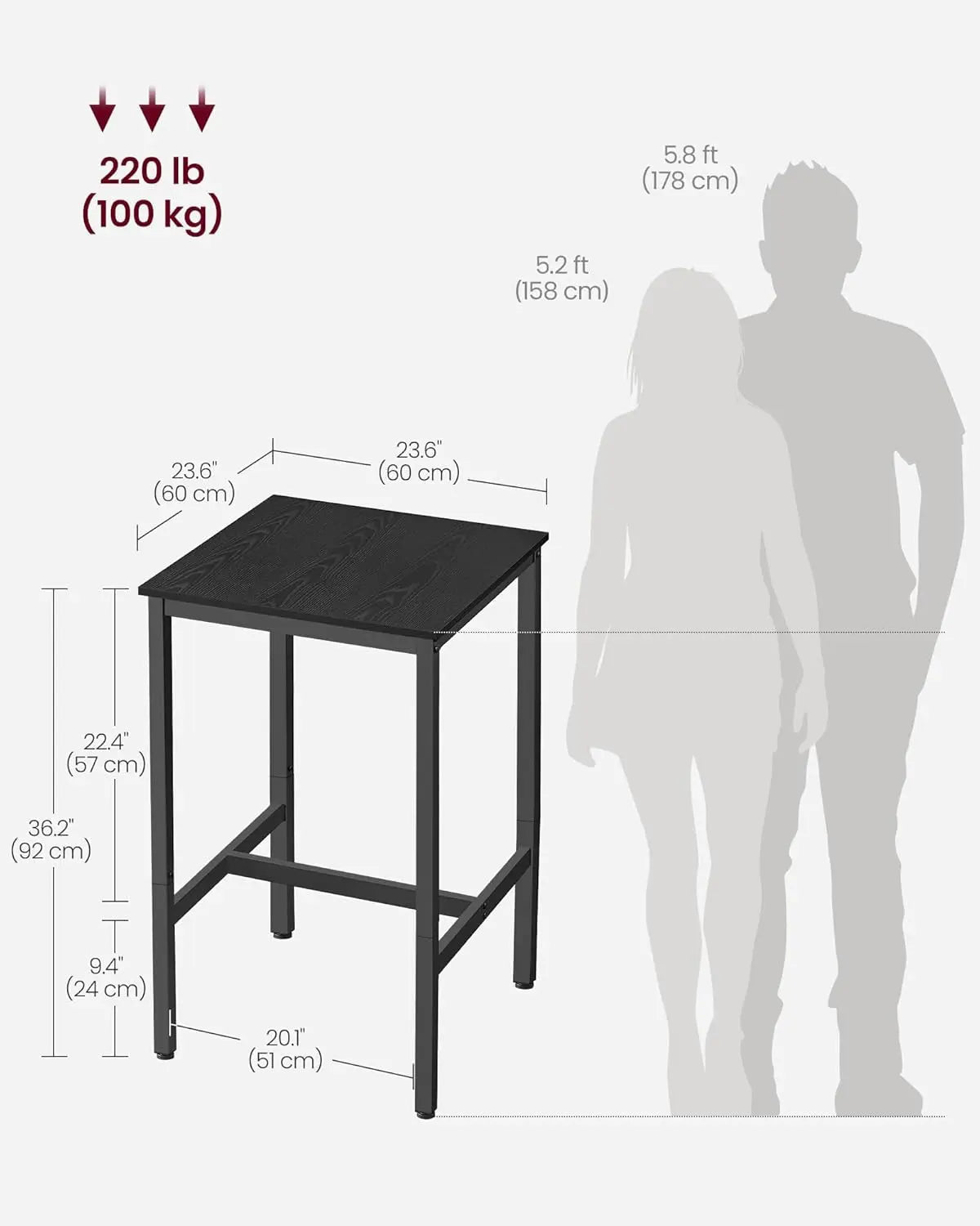 Bar Table 23.6Inch Ebony Black Industrial Grade Durable - Get it from Bo